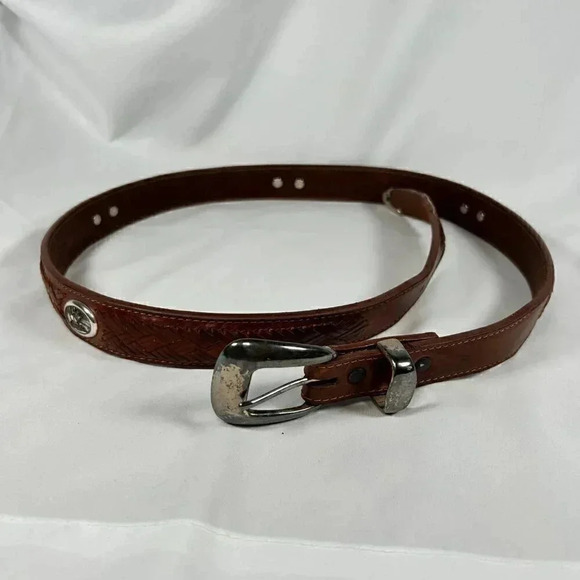 Badger Brown Leather Braided Moose Detail Removable Buckle Belt 46.5” Long - Picture 1 of 10